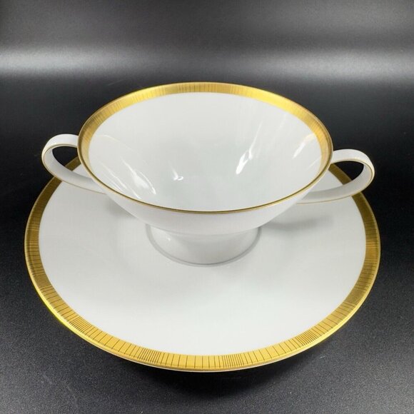 Rosenthal Germany White Gold Band Black Lines Double Handle Cup Saucer Set - Picture 12 of 16